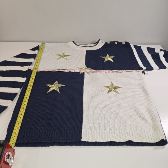 Maurada Nautical Star‎ Sweater Women's Size L Navy White Striped Sleeve Gold... - Picture 4 of 12